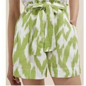 New Anthropologie Womens Paperbag Shorts High Rise Green Linen Breezy Short XS